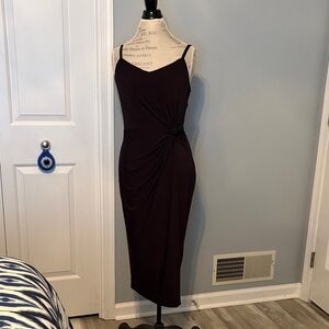 Nine Britton Black Twist-Waist Spaghetti-Strap Midi Dress